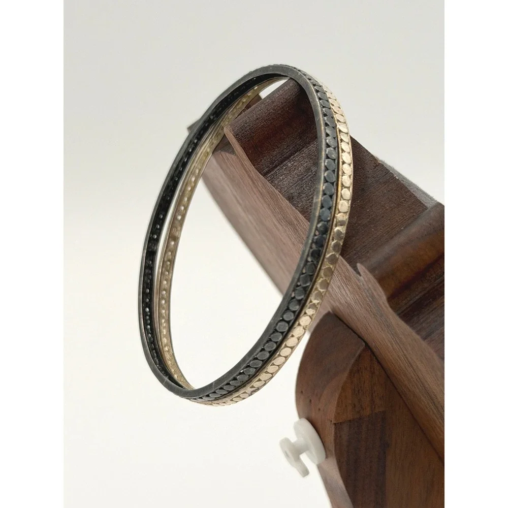 Banana Republic Bangles Set 2 Mixed Metal Gunmetal Silver Tone Stackable 2.5